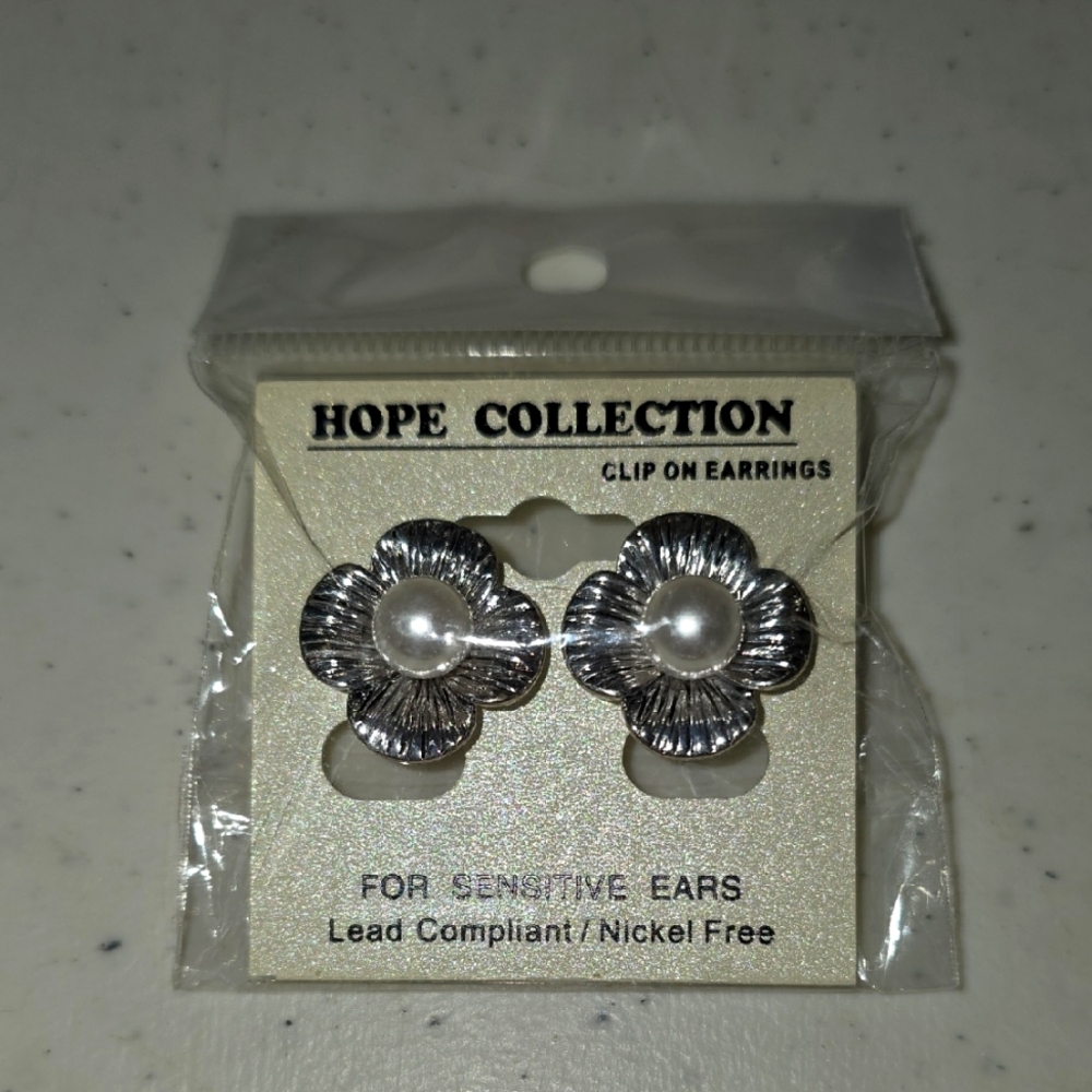 Silver Flower Clip-On Earrings
